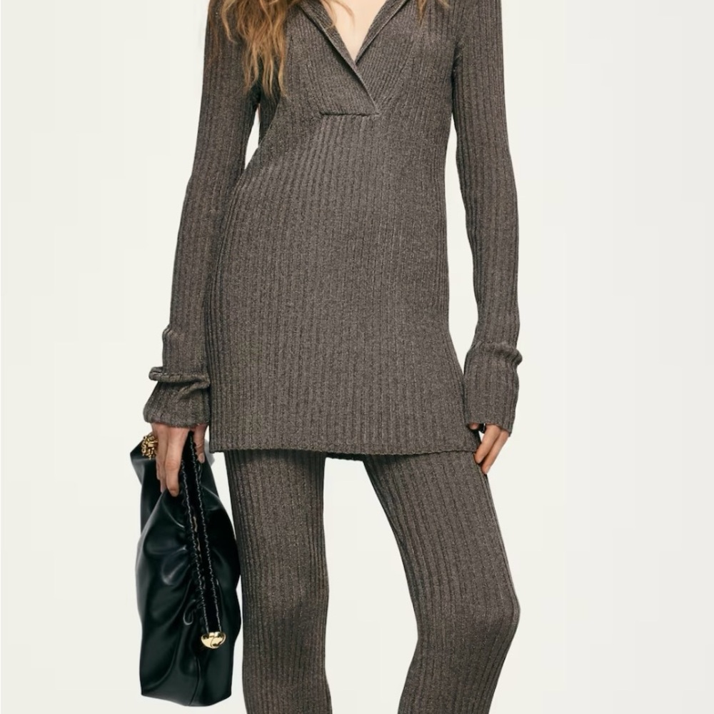 Elegant Brown Knit tunic and pants set